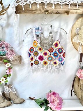 Granny Square boho tank w Gypsy hippy festival beach farmhouse cottagecore vibe